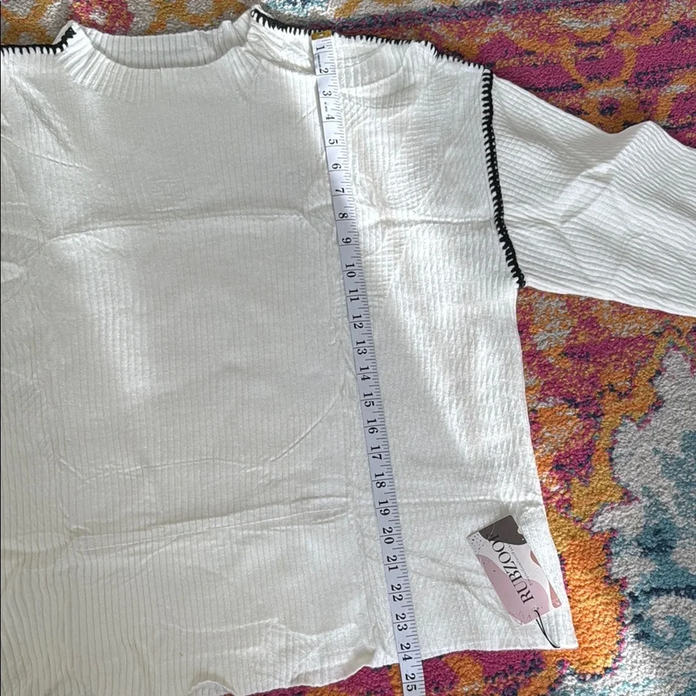 Women's Rubzoof White Sweater with Black Trim - Picture 7 of 11